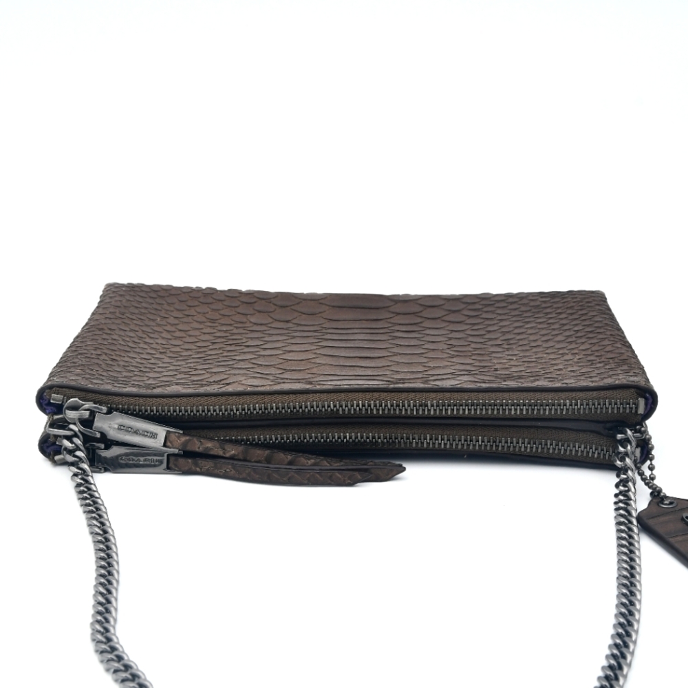 COACH Brown Python-Embossed Chain Shoulder Bag - Picture 4 of 11